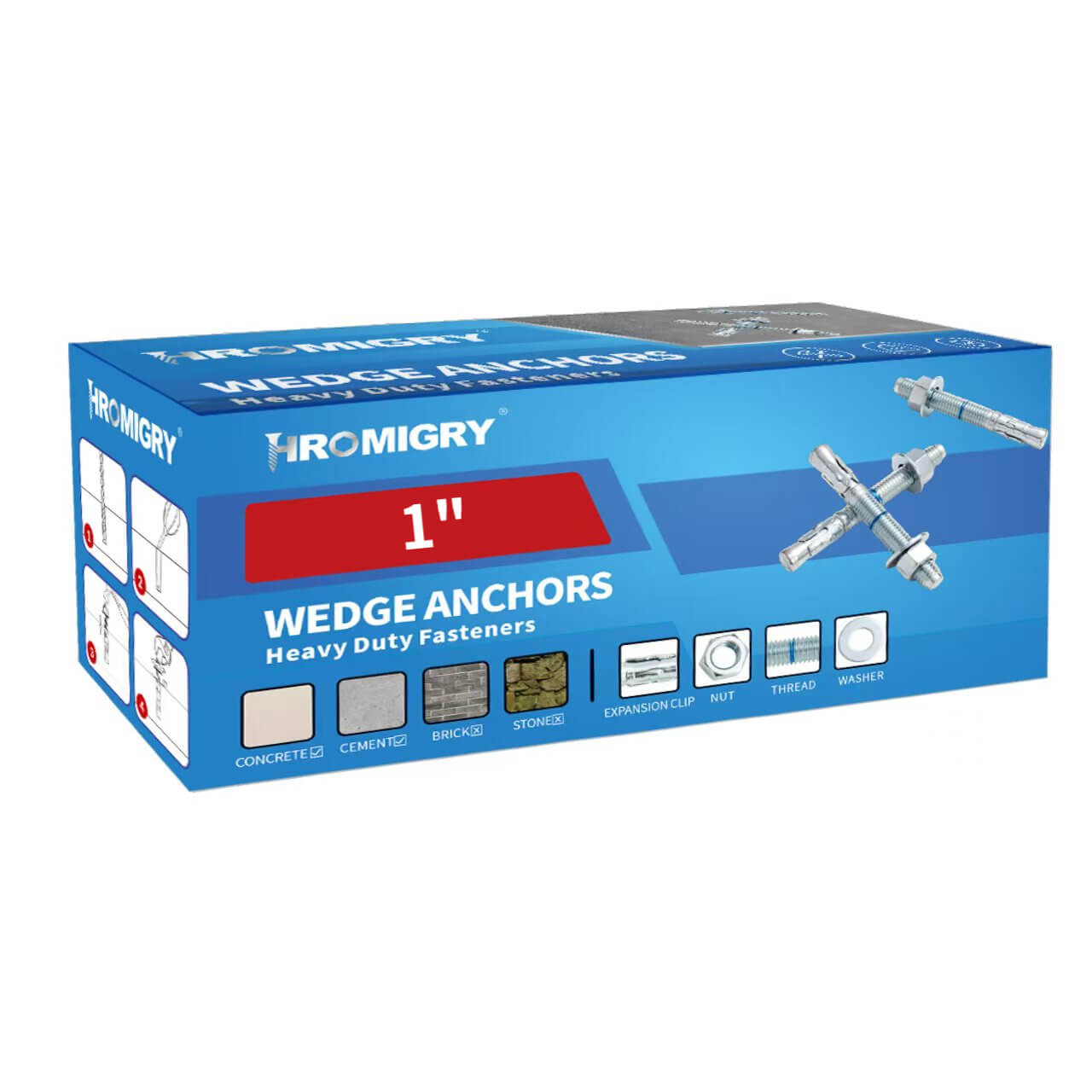 HROMIGRY 1 inch Concrete Anchors Wegde Anchors, Zinc Plated